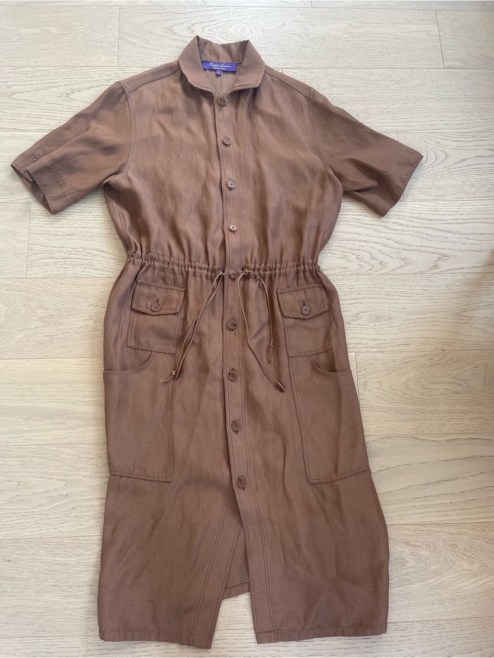 Ralph Lauren purple label - size 8 -Short Sleeve Tilden Shirt Dress in Tobacco